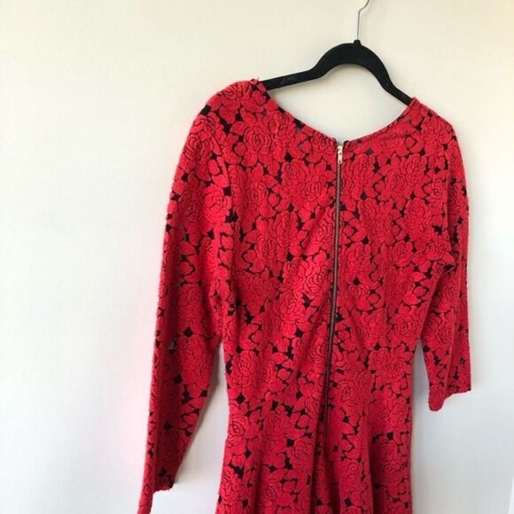 Mink Pink- Mini Dress Red Black And Red Rose Jacquard Dress - Picture 5 of 8